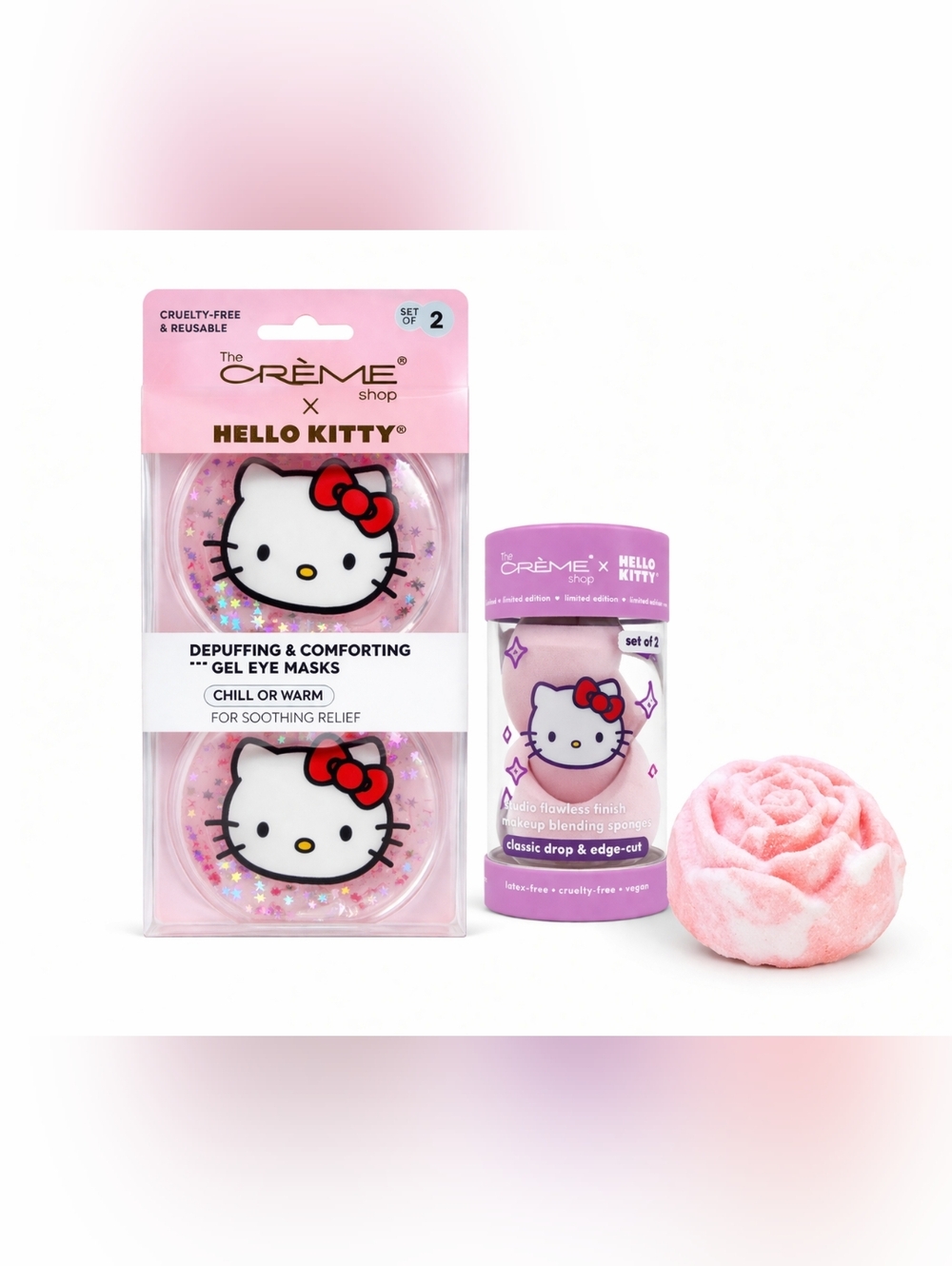 The Crème Shop x Hello Kitty Eye Mask, Make Up Sponges, Bathbomb